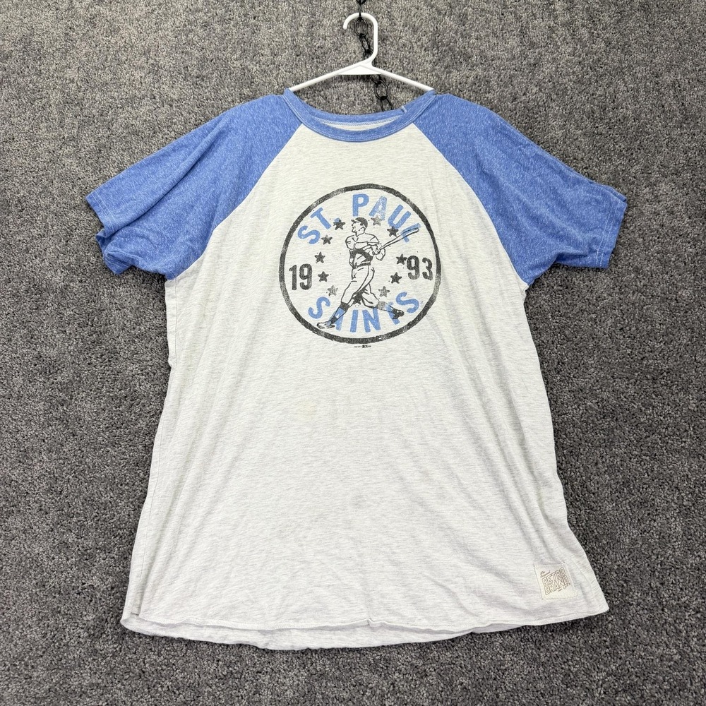 St. Paul Saints Shirt Mens 2XL Gray Blue Baseball Retro Brand Raglan Tee